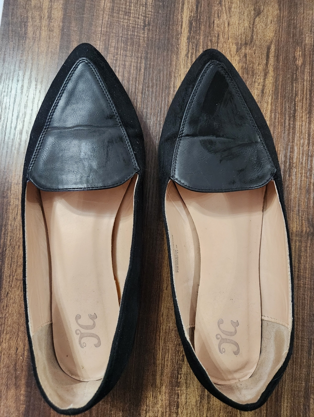 Pointed Black Suede & Leather Flats